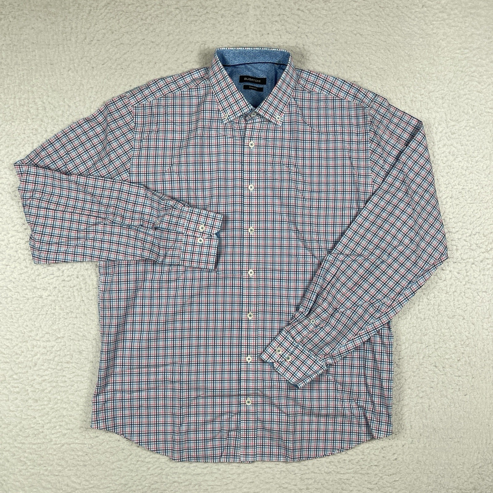 Bugatchi Shirt Mens Xl Plaid Casual Preppy Flip Cuff Office Work Vacation Travel